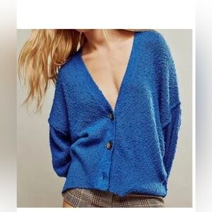 Free People Blue Textured Cardigan Size S